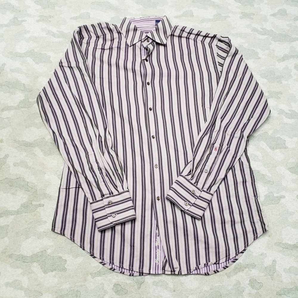 Robert Graham‎ Shirt Mens Large Purple Long Sleeve Button-Up Striped